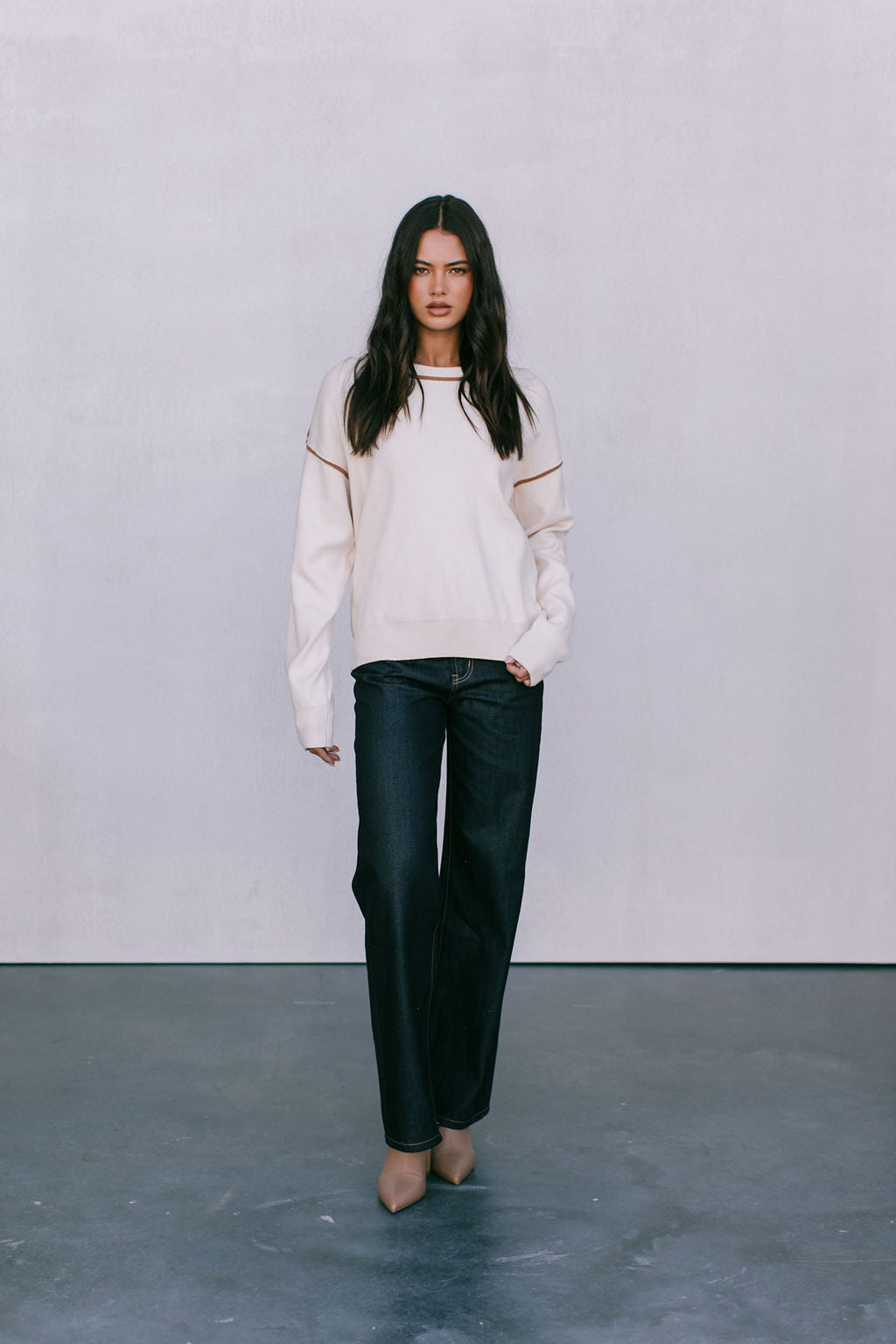 Libra Knit Jumper - Cream / Chocolate Brown