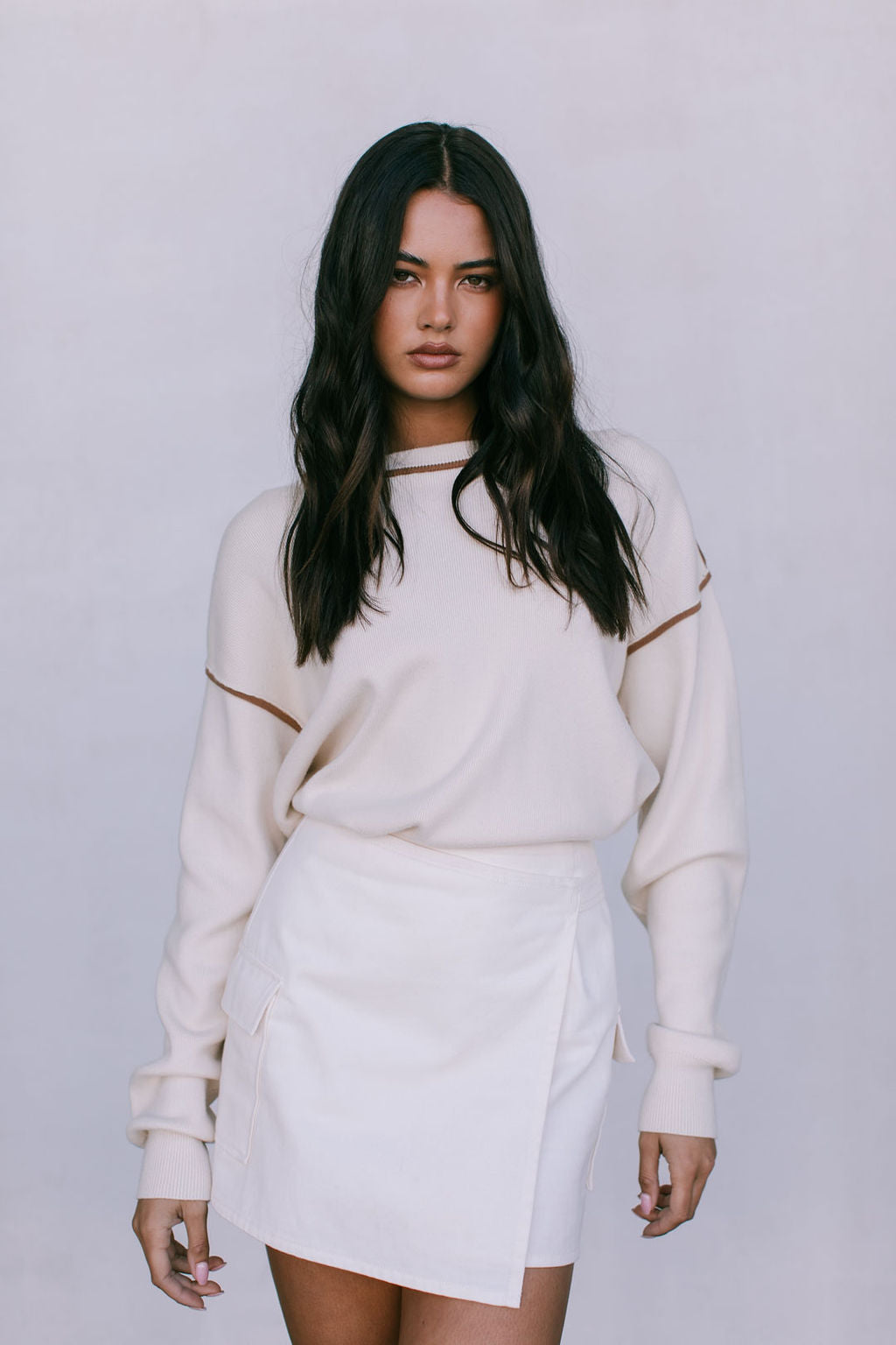 Libra Knit Jumper - Cream / Chocolate Brown
