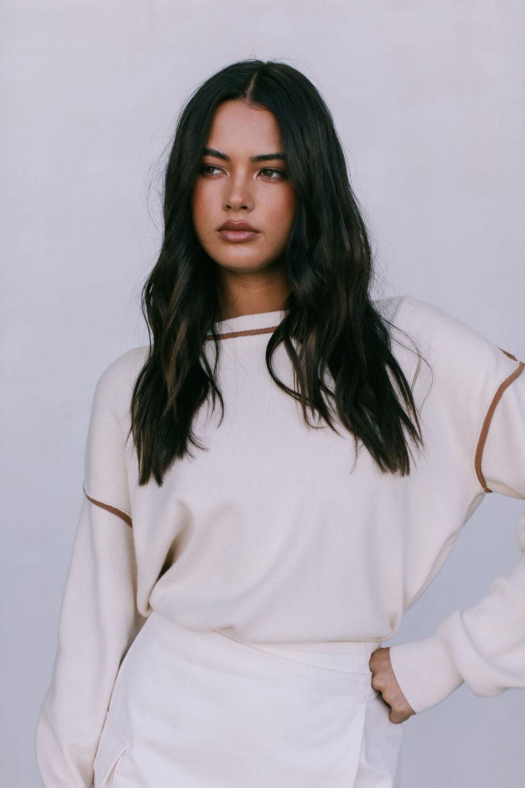 Libra Knit Jumper - Cream / Chocolate Brown