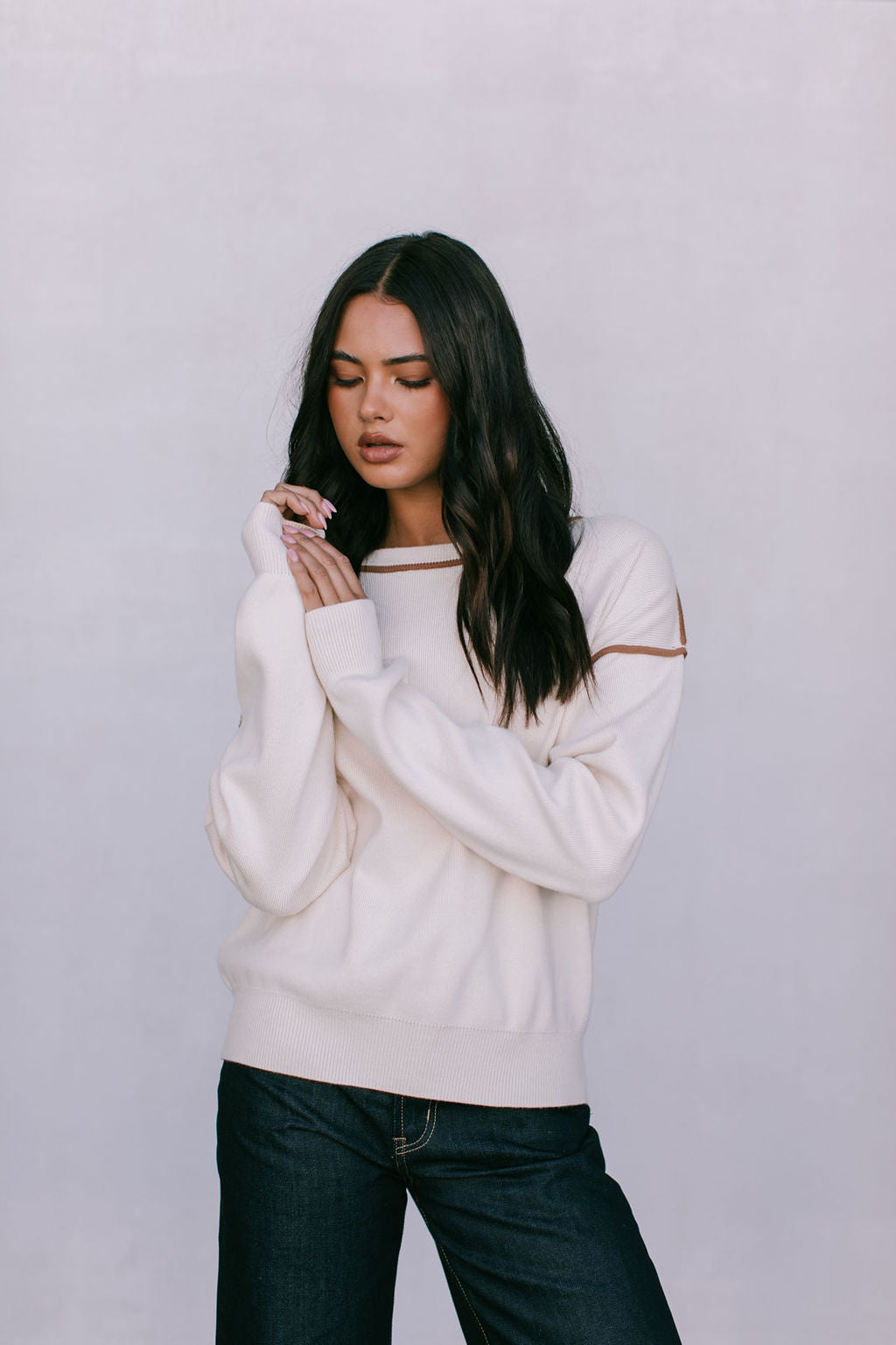 Libra Knit Jumper - Cream / Chocolate Brown
