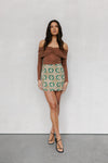 Aprire Mini Skirt - Khaki Tile Print